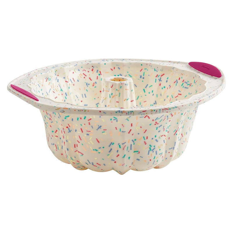 Trudeau 5118558 Structure Fluted Cake Pan Silicone Bakeware, Medium, Confetti White - Image 1